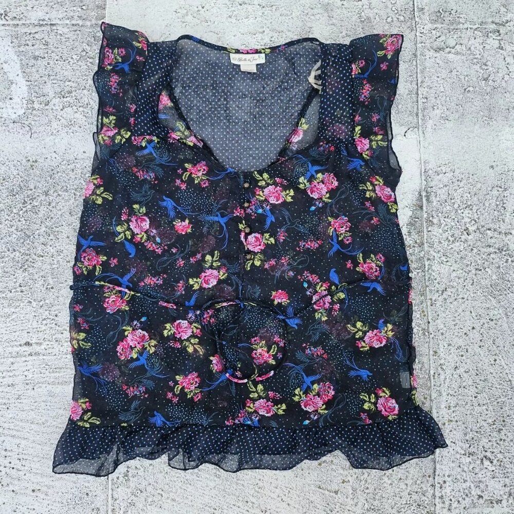 Bella Du Tour Women Top Blouse Multi Color Floral Shirt Size S